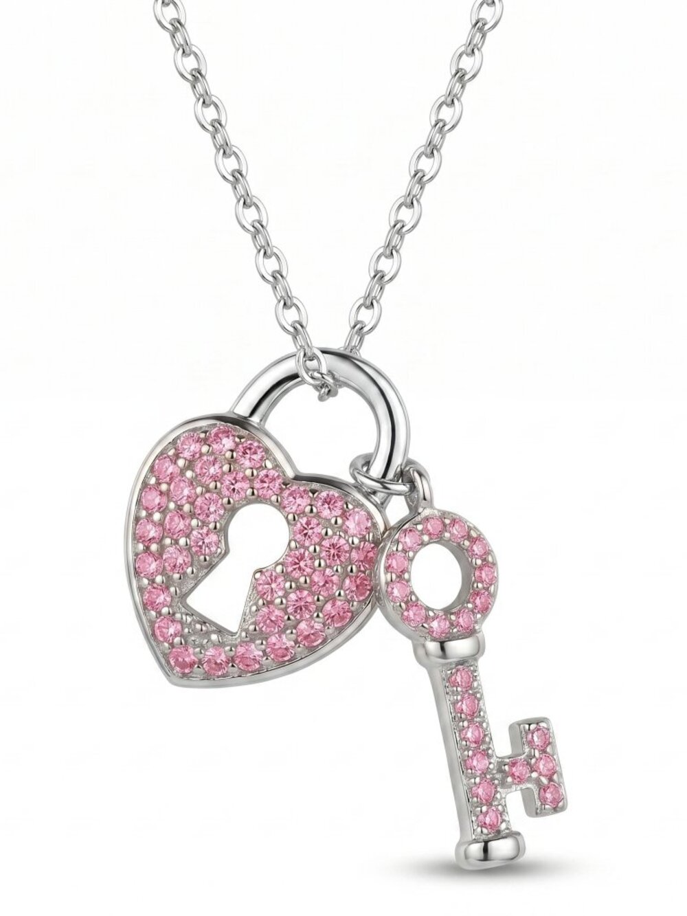 Heart Lock and Key Necklace, 925 Sterling Silver